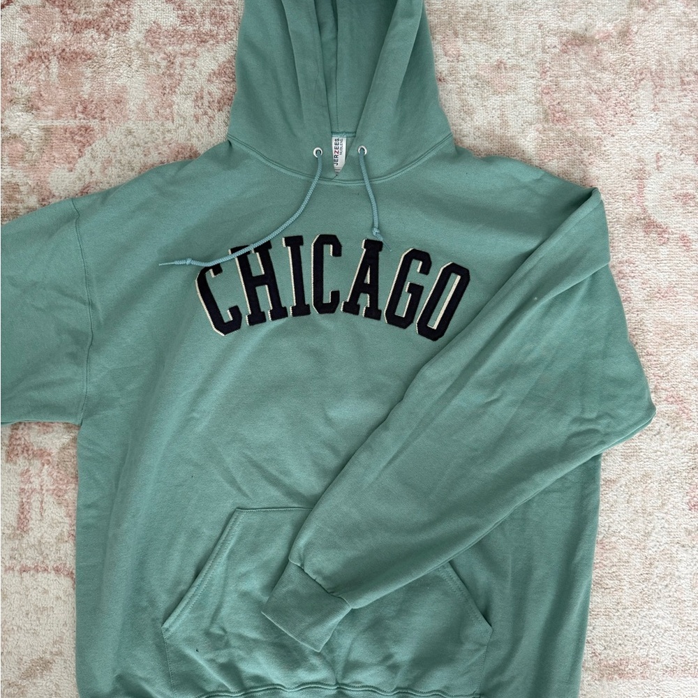 Jerzees Chicago Crewneck Hoodie - Sage Green with Black Letters